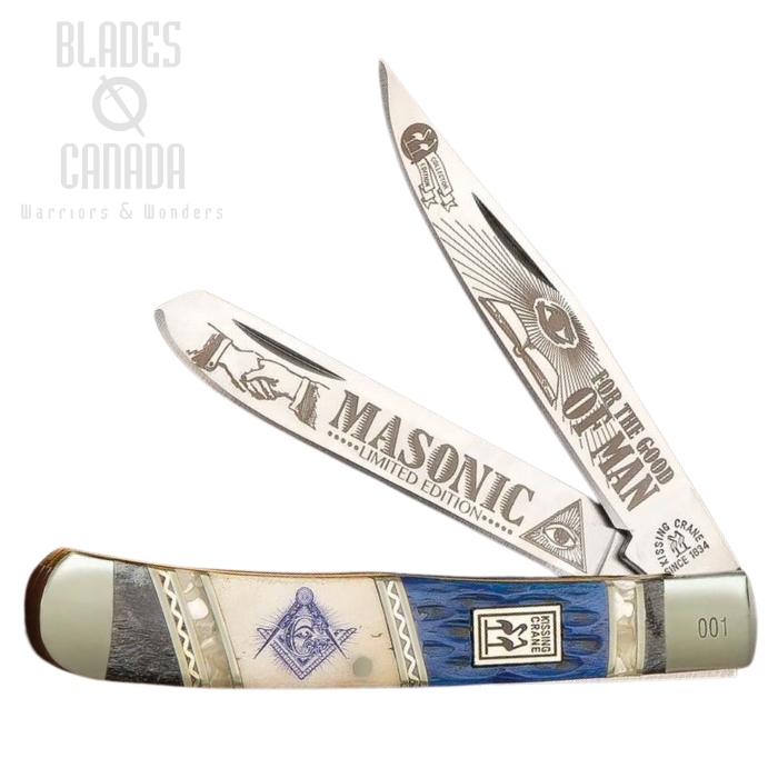 Kissing Crane Masonic Trapper Folding Knife, Bone Handle, KC5581